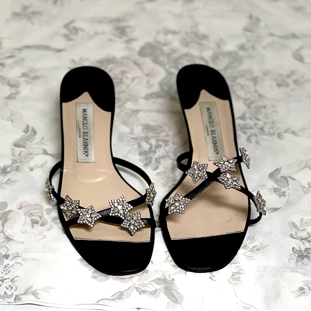 Authentic Manolo Blahnik sandals with crystal stars.